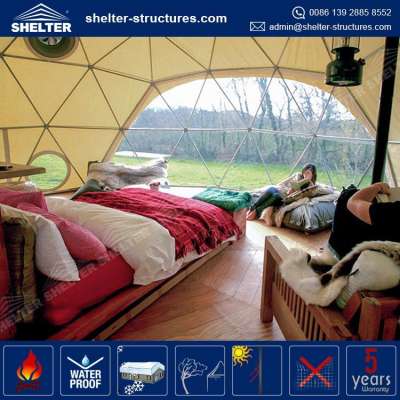 2017 high quality PVC cover metal frame glamping geodesic dome, dome house